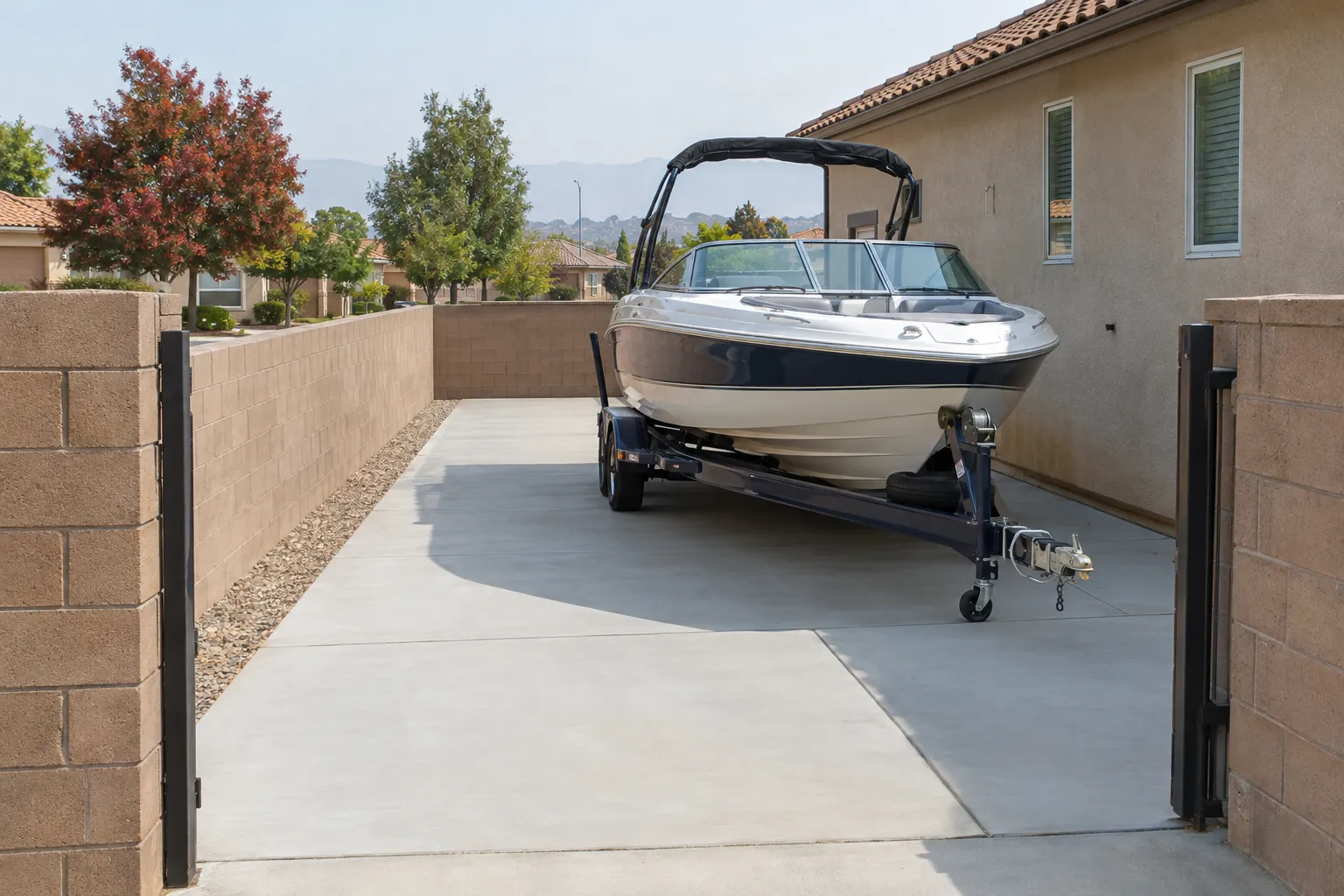 New side-yard concrete RV pad in Clovis, CA
